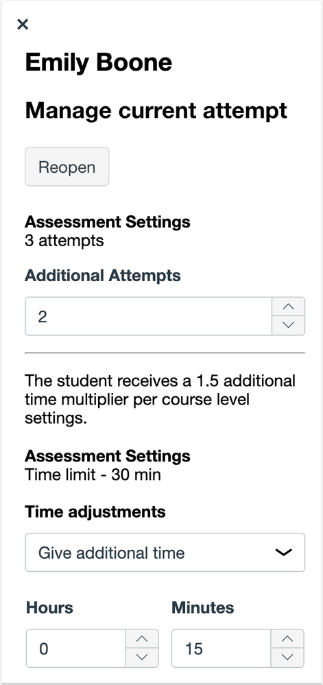 Quizzes.Next assessment accommodation window for instructors