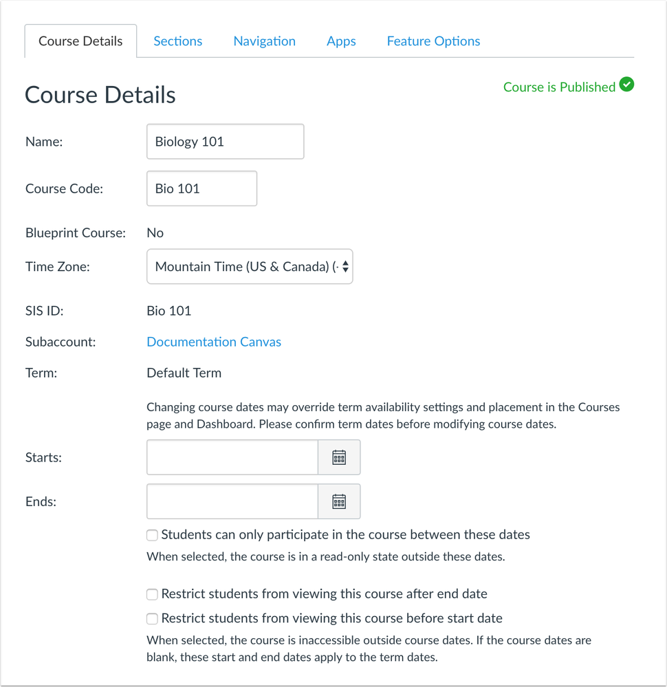 Course Details options placement changes