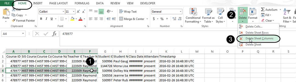 Deleting columns in Excel