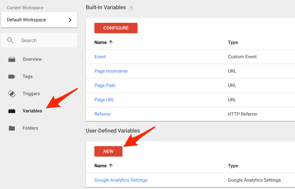 Select variable from the main navigation and then New button under user-defined variables. 