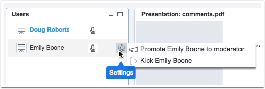 BigBlueButton Conferences User Settings Promote to Moderator