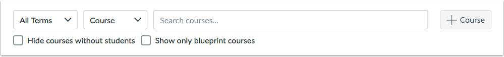 courses page menu and search fields