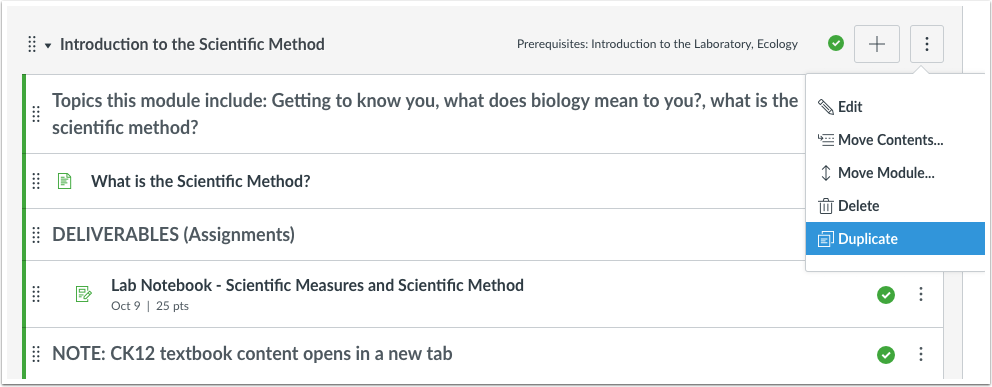 Entire modules can be duplicated in a course