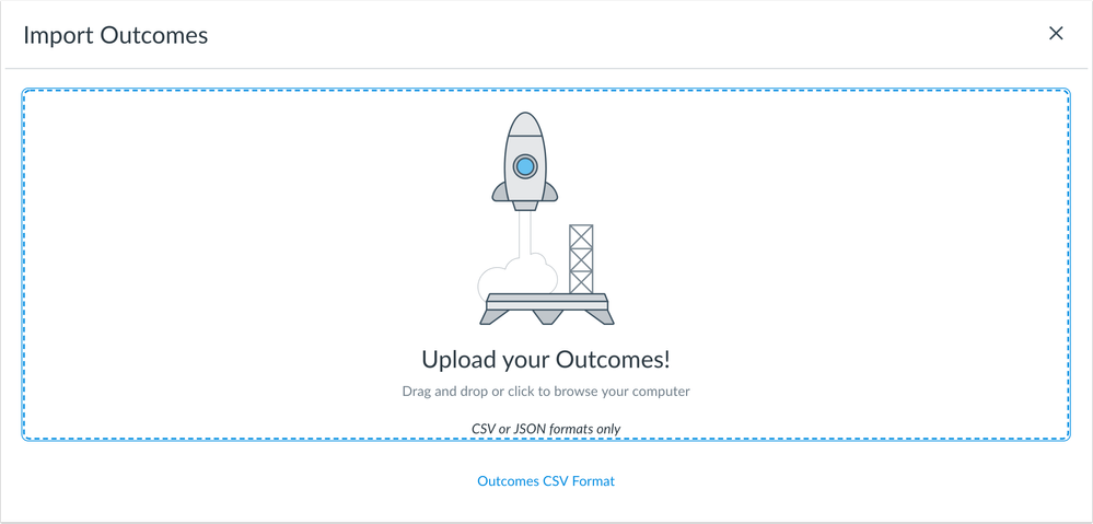 outcomes import files can be dragged and dropped or located directly from a computer