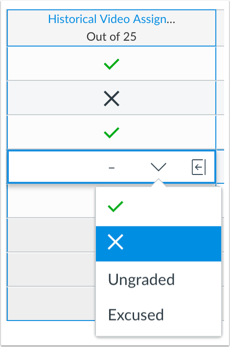 Complete and Incomplete grades can be added using a menu