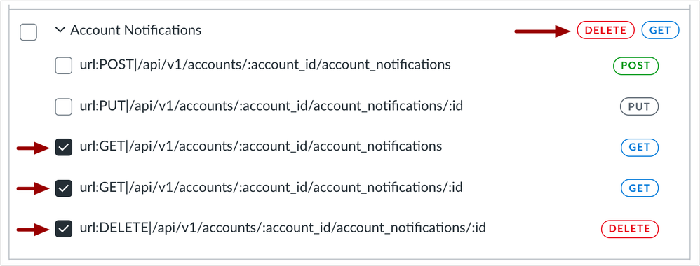 Select individual scopes for an endpoint