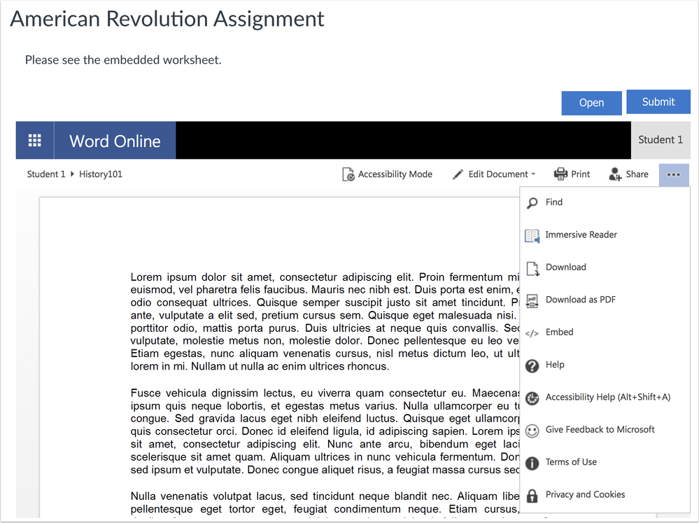 Microsoft Office 365 LTI Student View