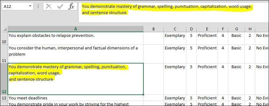 Rubric Import from Excel