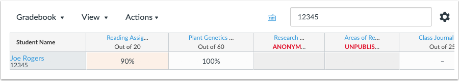 New Gradebook supports searching via SIS ID