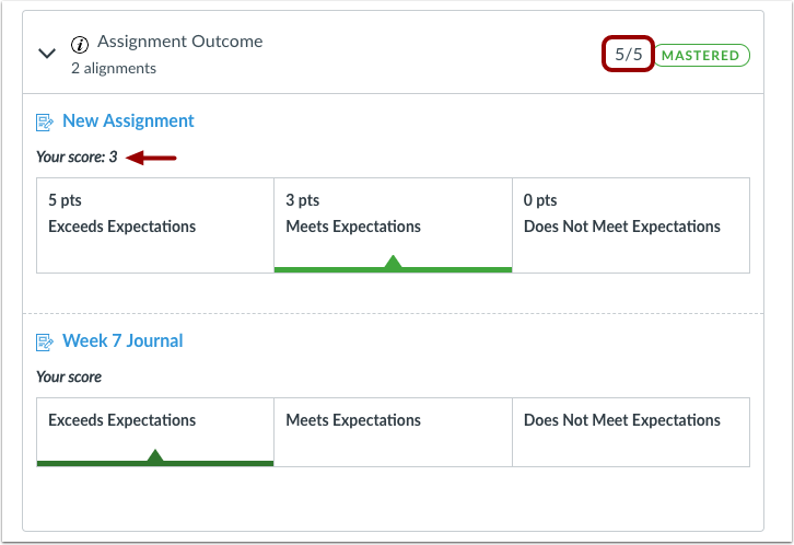 Student learning mastery gradebook point values with multiple alignments but one grade hidden