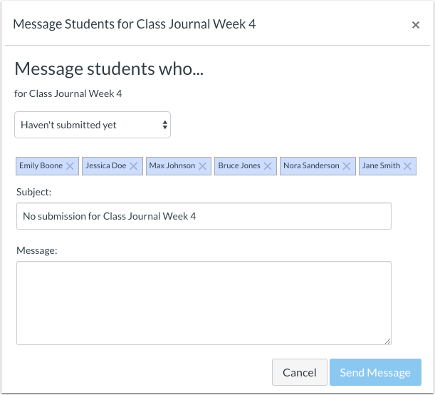 Alphabetical Name Display in Message Students Who