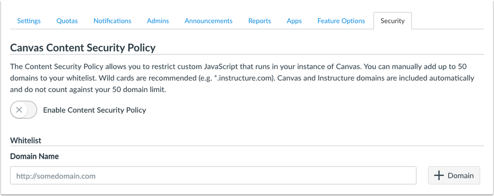 Content Security Policy page in account settings