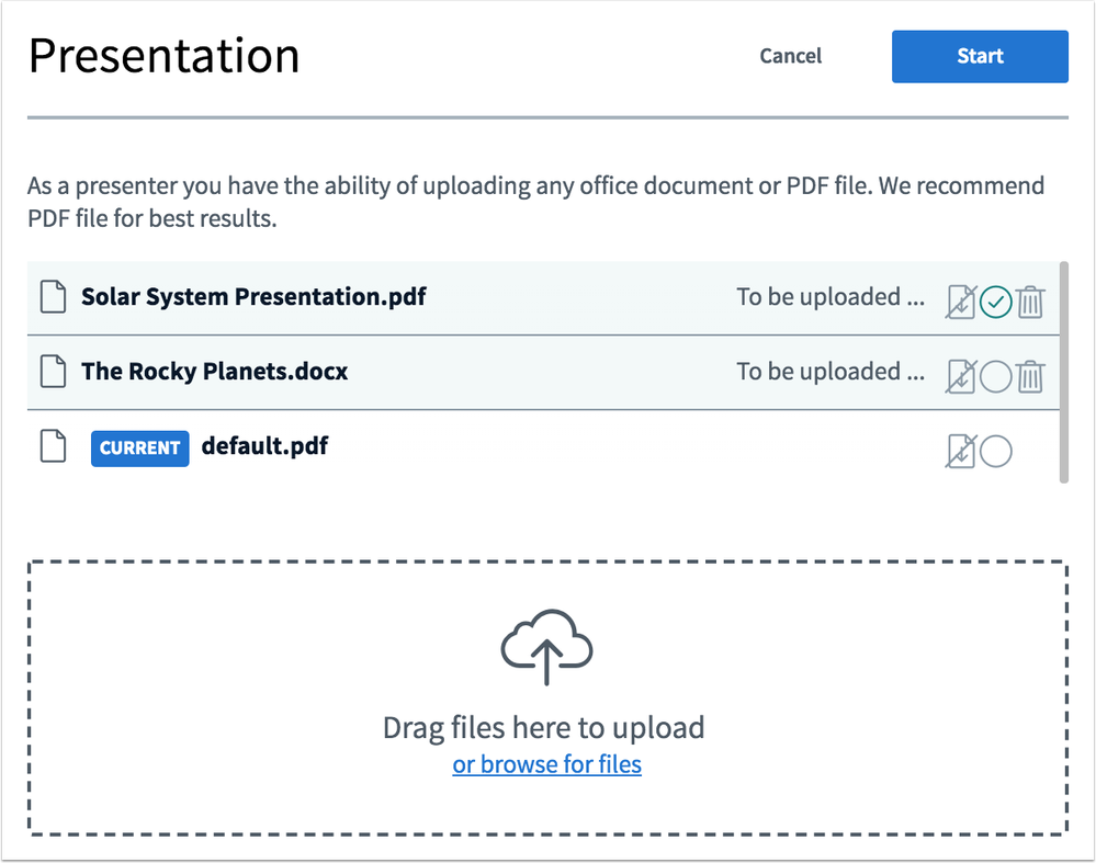 Presenter files multiple uploads