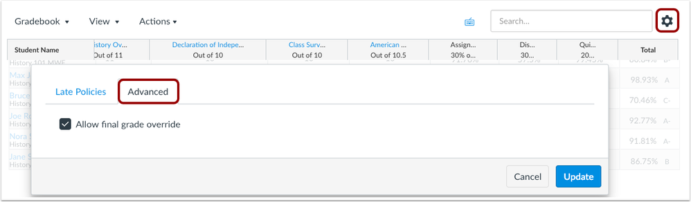 New Gradebook Setting for Final Grade Override option