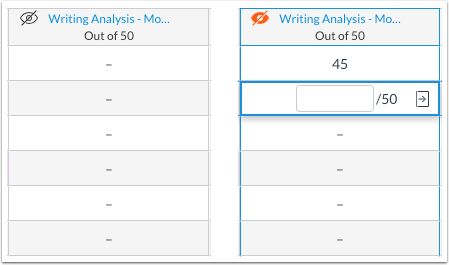 Adding a grade to a manually posted assignment changes the eye icon to a solid color