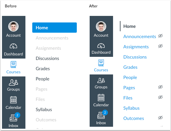 Course navigation before and after comparison