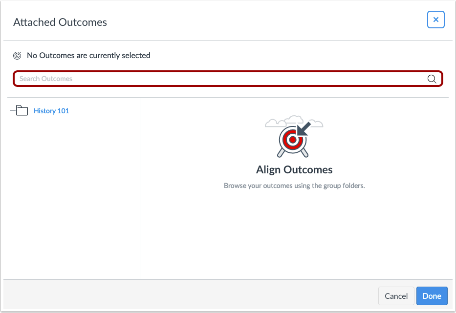 Outcomes search field