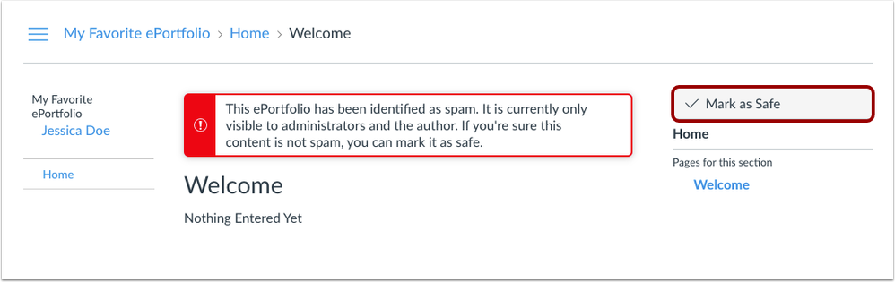 eportfolio mark as safe