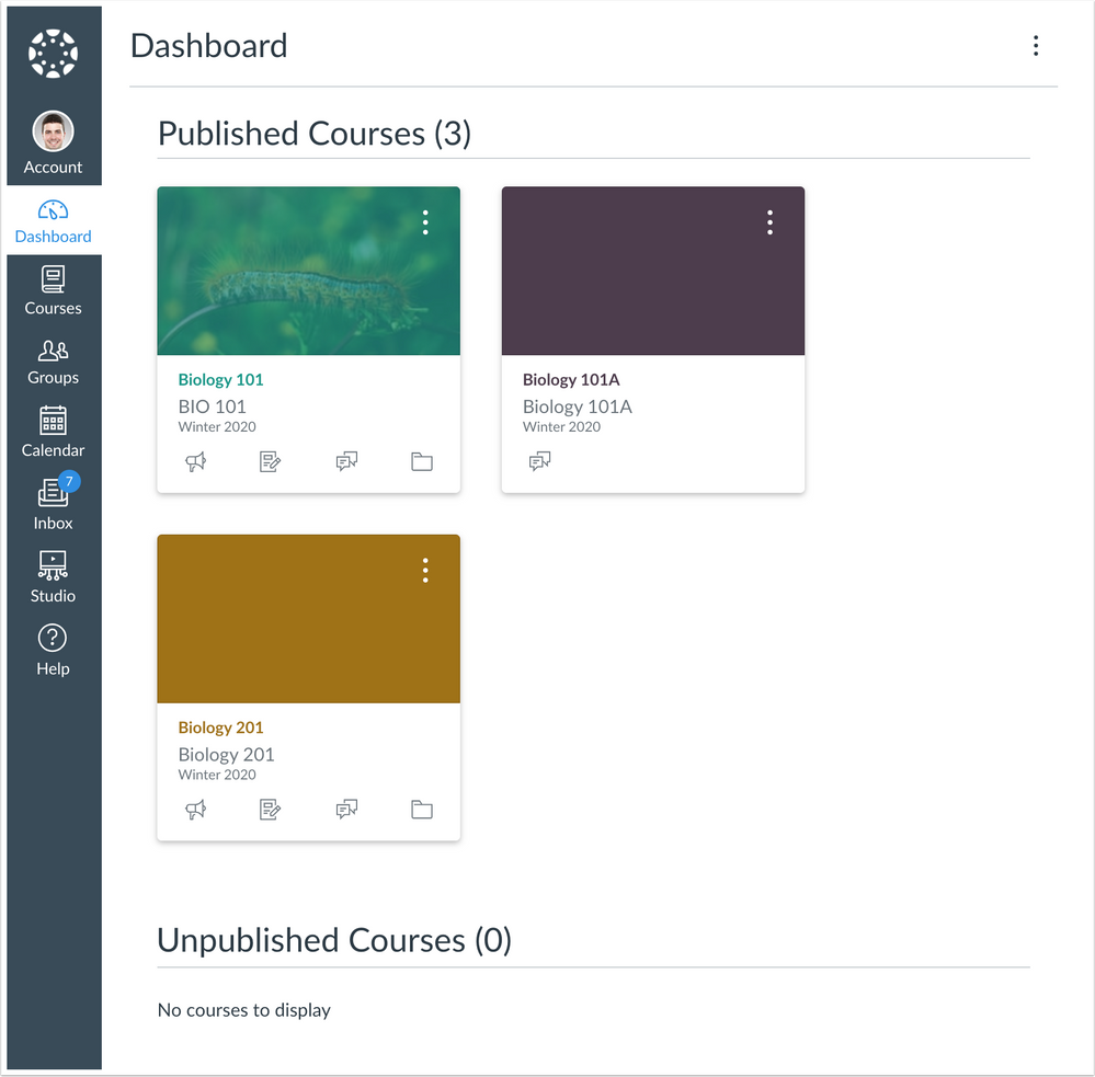 Dashboard Published and Unpublished Courses