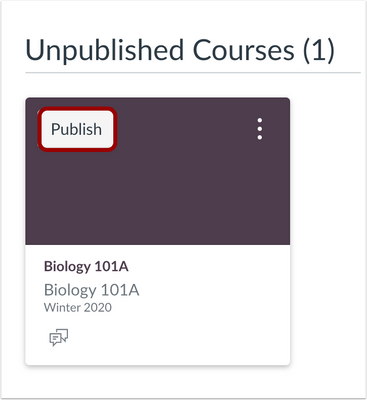 Unpublished Courses Heading and Publish Button