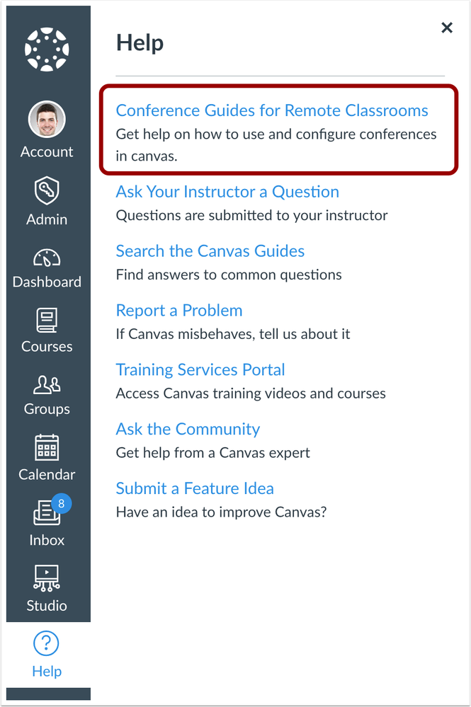 Help Menu Conferences Link