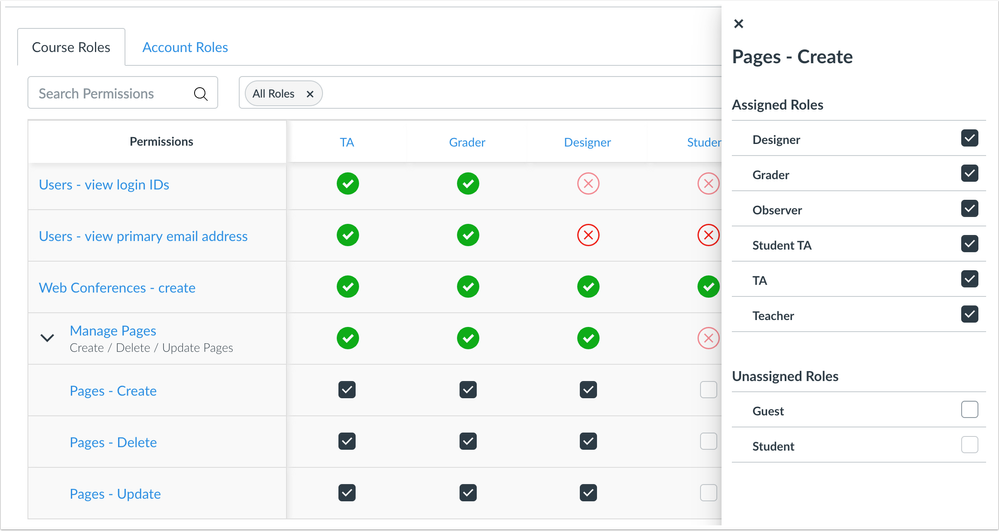 Grouped permissions checkbox changes in sidebar