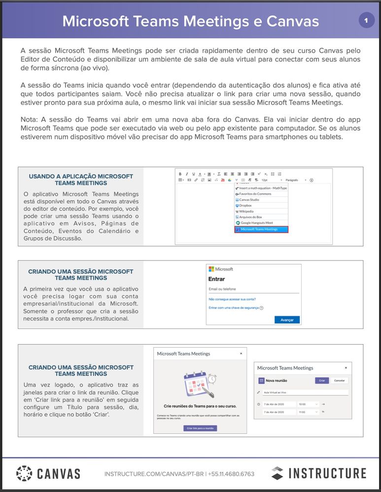 Microsoft Teams Meetings e Canvas Professores 1