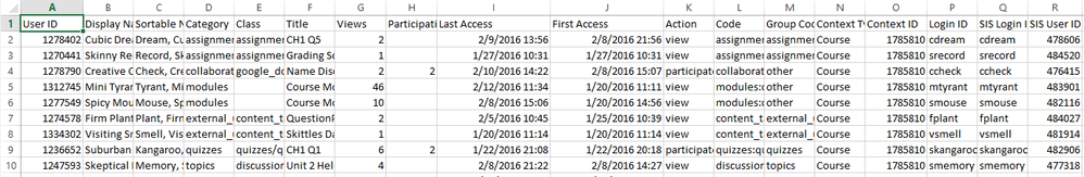 Excel Raw Data