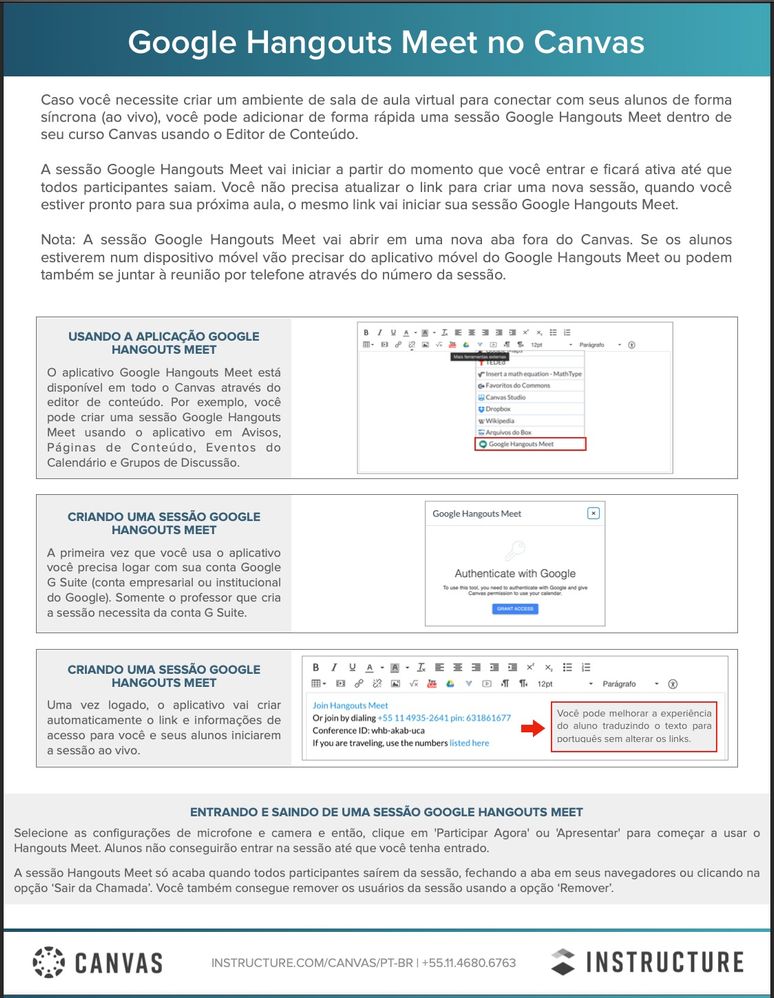 Google Hangouts Meet e Canvas - Professores