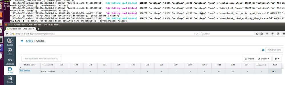 a gradebook with 14 custom coluomns