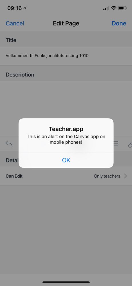 JavaScript alert in Teacher app (Edit page)