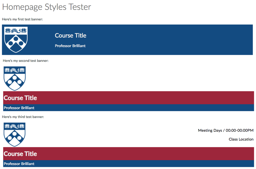 Several sample page banners created using tables