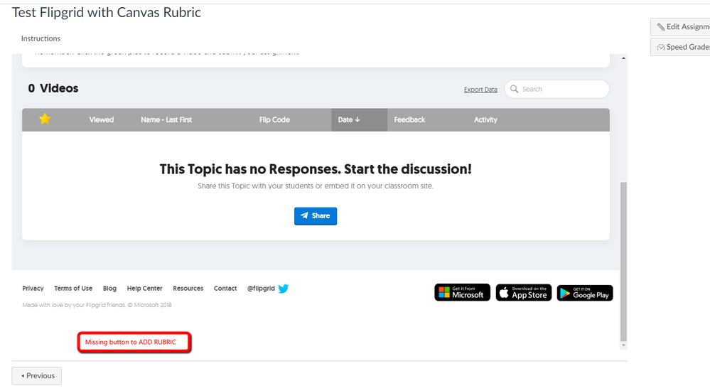 Flipgrid Asssignment no +Rubric Button