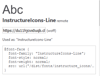 screenshot of CSS @fontface styling that includes the InstructureIcons-Line font set