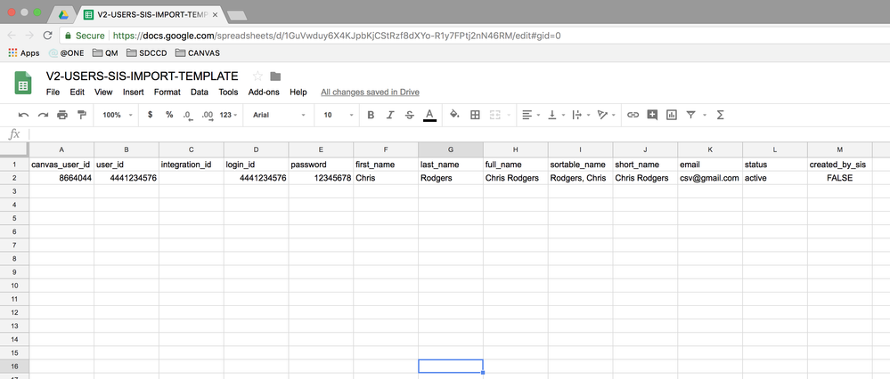 Image of a user import CSV file