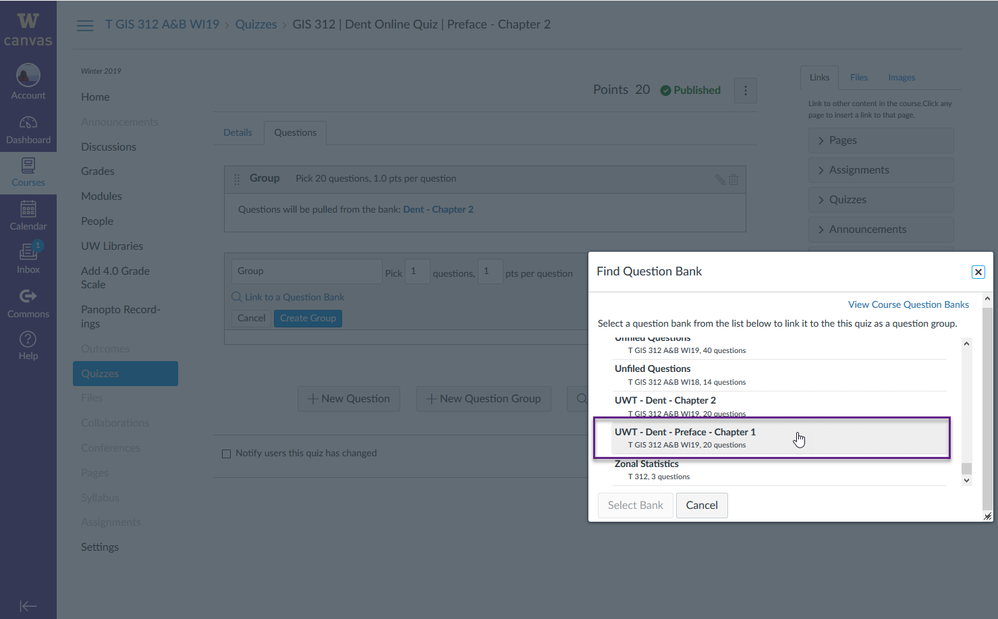 adding a question group and using a question bank that was not visible 15 seconds prior image