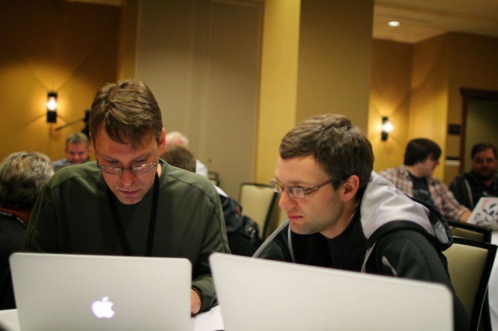 instructurecon hacknight attendees working together