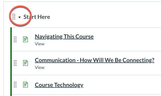 Module list with triangle _ down arrow open.