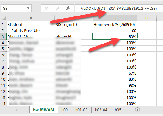 A Google Spreadsheet prepped for Canvas upload.