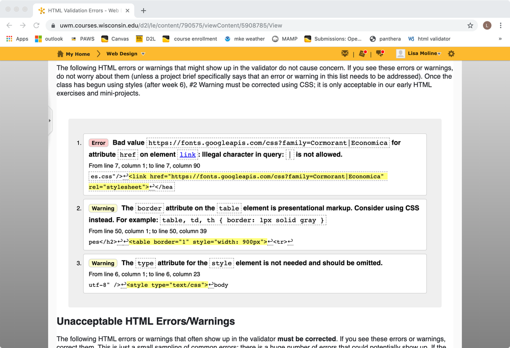 html validation cheat sheet