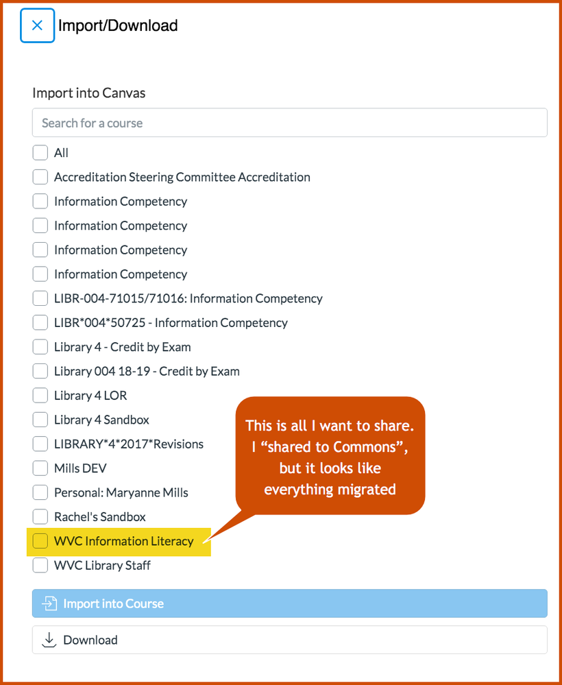 list of shared courses in commons