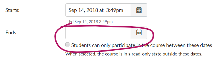 Course end date in settings