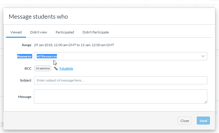 Screenshot of Message Students Who pop-up window in Canvas