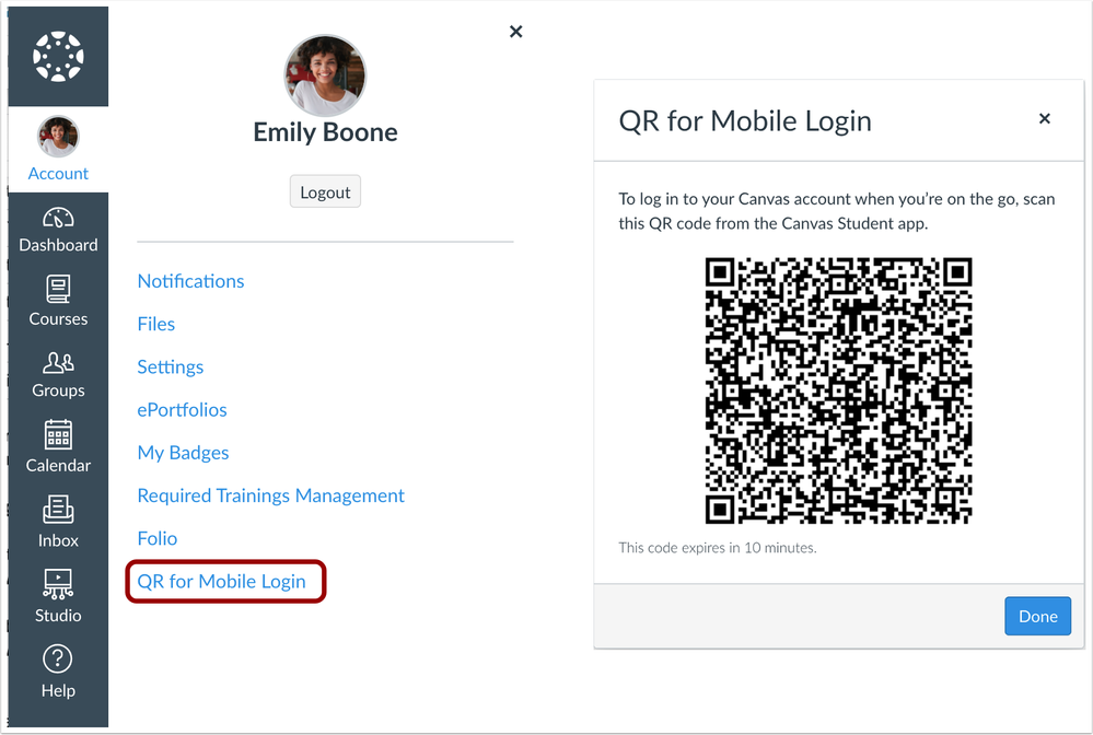 QR for Mobile Login Link in User Navigation Menu