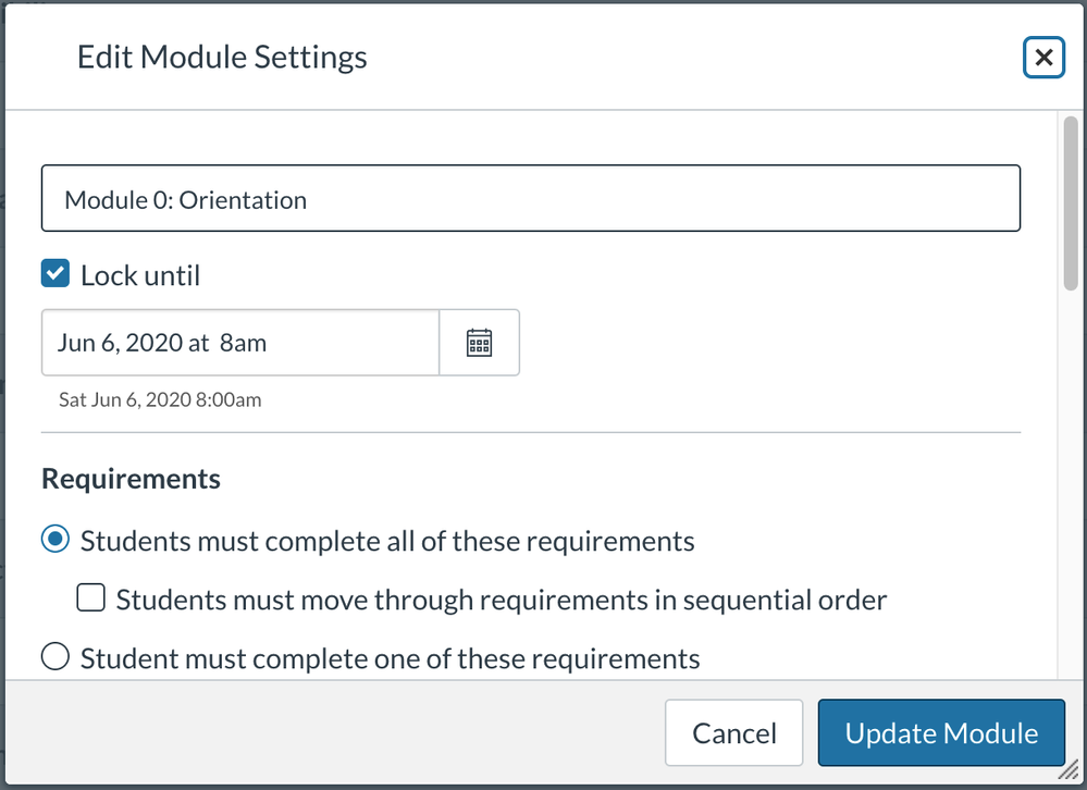 Module requirements list, not expanded