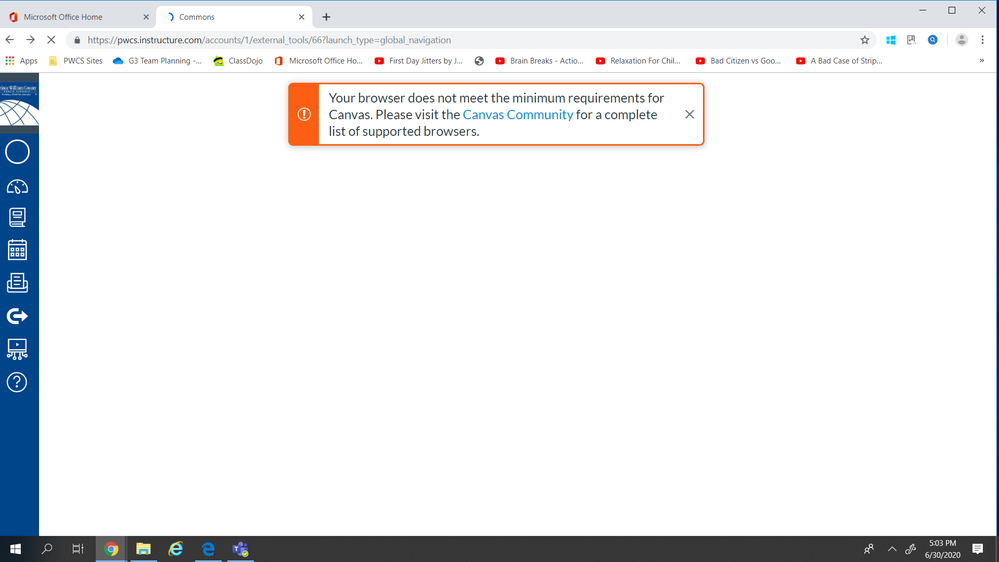 Message says, your browser does not meet the minimum requirements for Canvas.