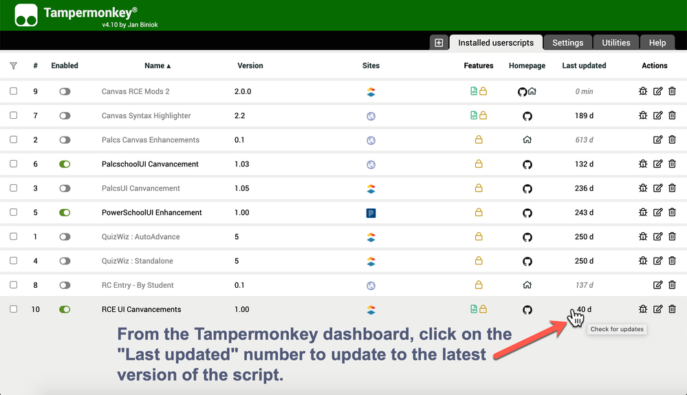 How to update RCE UI Canvancements script