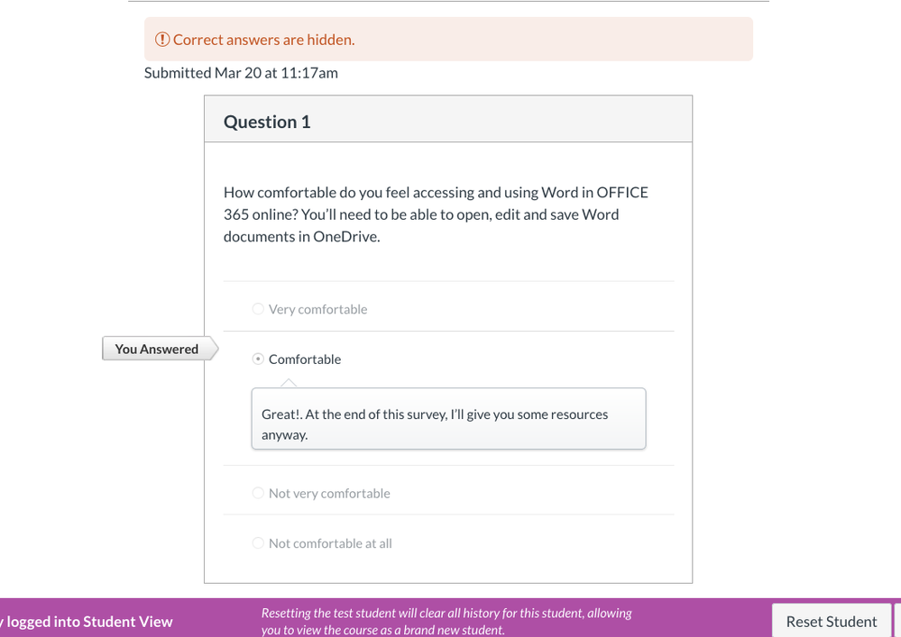 screenshot of student submission ungraded survey  