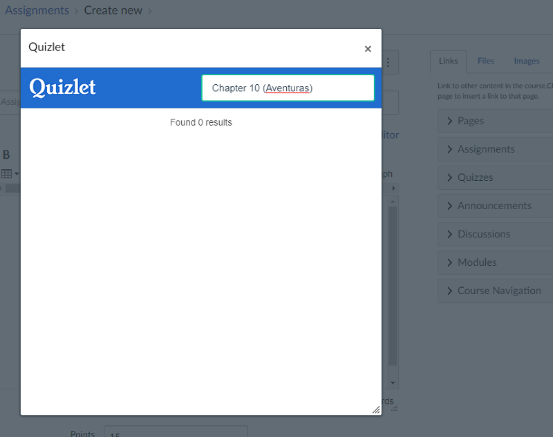 Quizlet pop-up for public resources.