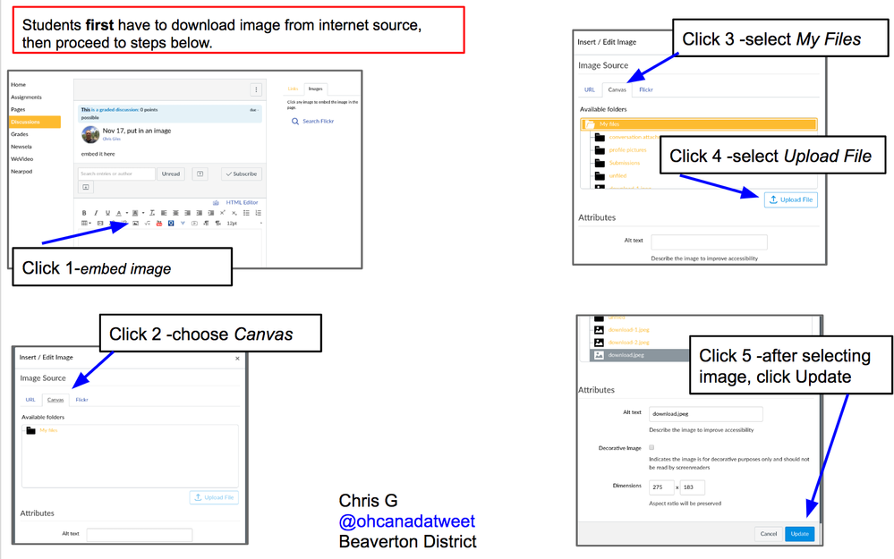 student workflow to embed image